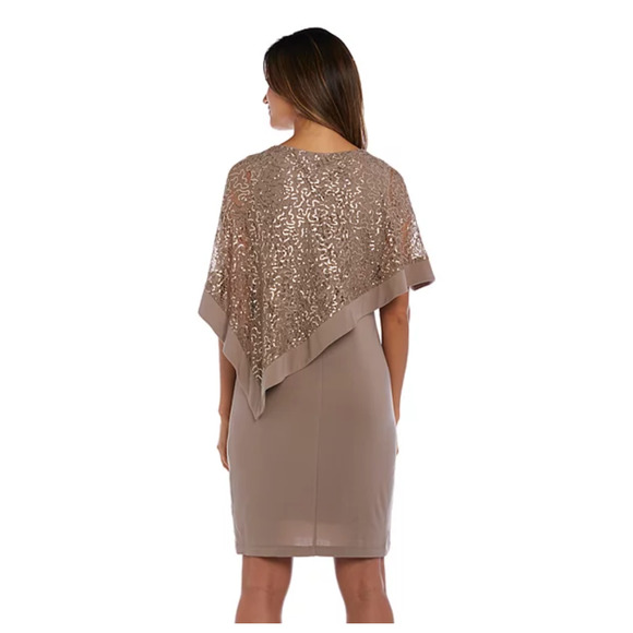 R&M Richards Metallic‎ Sequin Asymmetric Lace Capelet Poncho Popover Dress - Picture 9 of 9